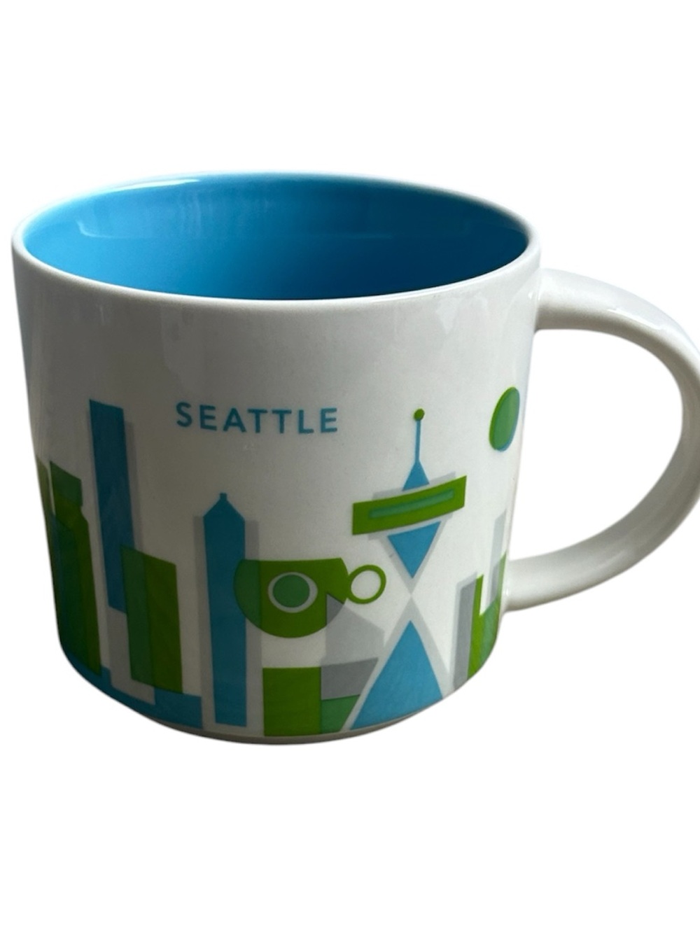 Starbucks 2013 YAH You Are Here Coffee Mug Seattle Skyline Green Blue 14oz